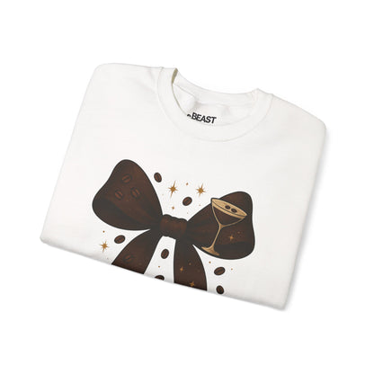 espresso martini bow sweatshirt detail showing coquette graphic