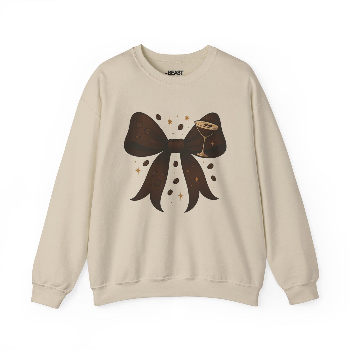 sand sweatshirt with espresso martini bow coquette design