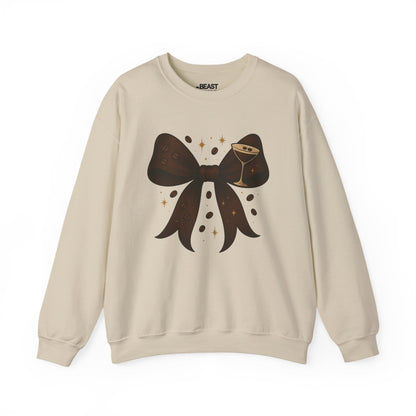 sand sweatshirt with espresso martini bow coquette design