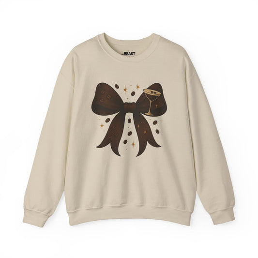 sand sweatshirt with espresso martini bow coquette design