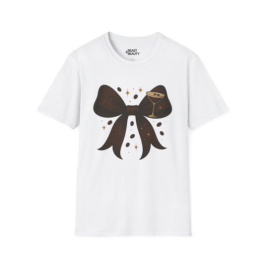 white t-shirt with espresso martini bow coquette design for gifts for her