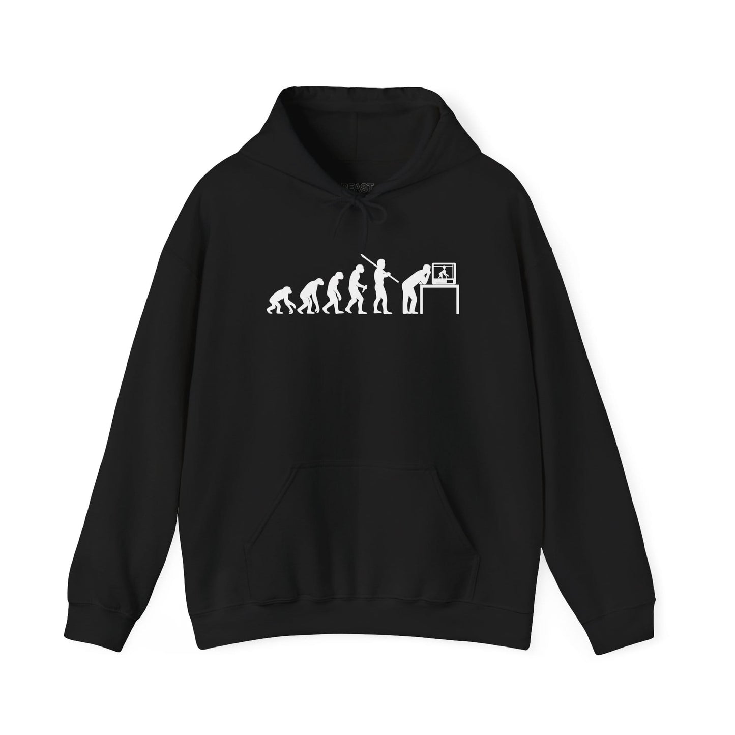 black hoodie with evolution of man to 3d printer funny design