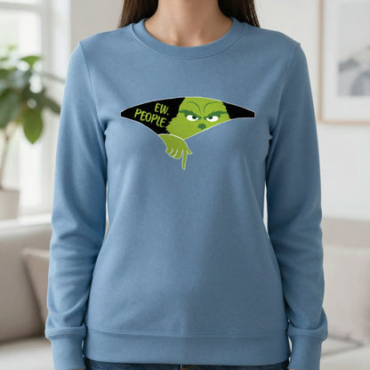 Ew People Grumpy Christmas T-Shirt & Sweatshirt in Indigo Blue, worn, our photo