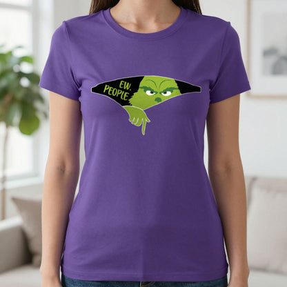 Ew People Grumpy Christmas T-Shirt & Sweatshirt in Purple, worn, our photo