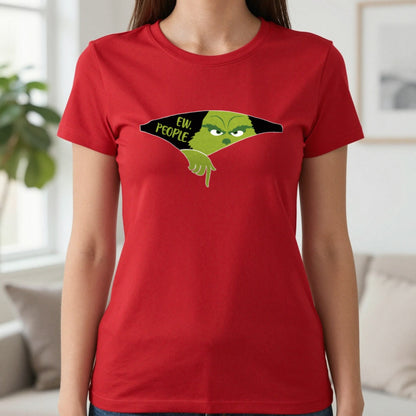 Ew People Grumpy Christmas T-Shirt & Sweatshirt in Red, worn, our photo