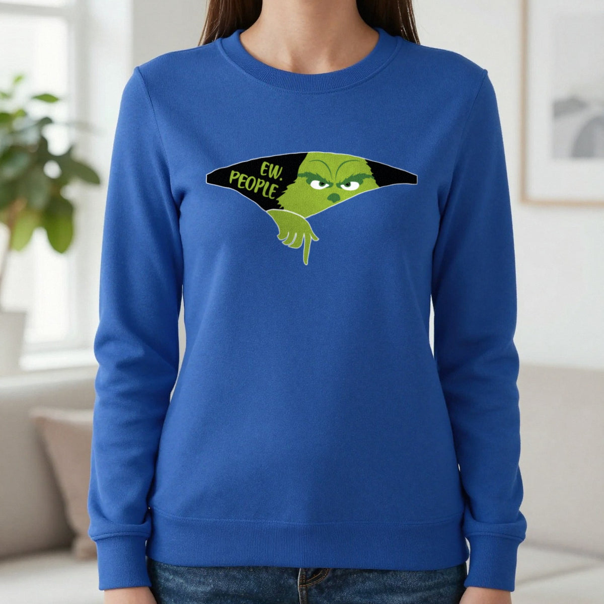Ew People Grumpy Christmas T-Shirt & Sweatshirt in Royal, worn, our photo