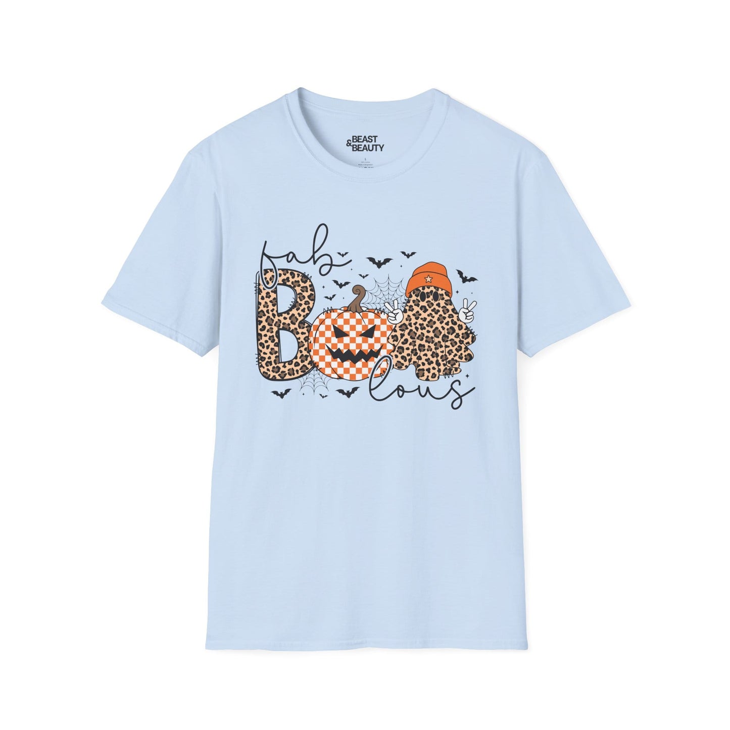 natural cotton t-shirt with fab boo lous ghost and pumpkin spooky season graphic