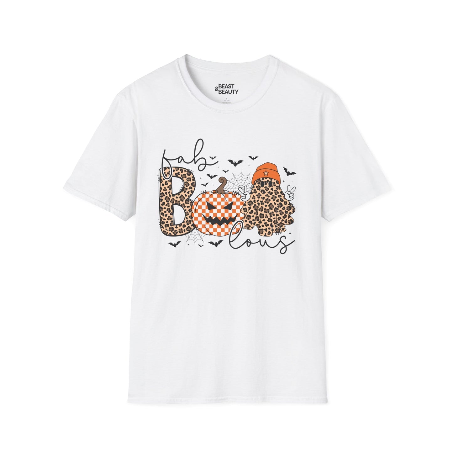 sport grey t-shirt with fab boo lous spooky ghost and pumpkin design for halloween