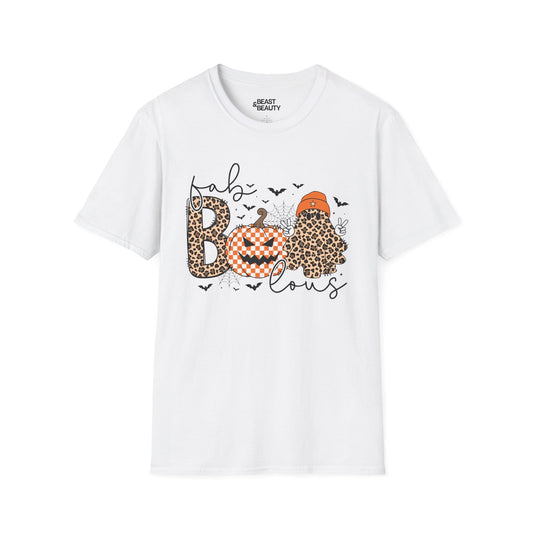 sport grey t-shirt with fab boo lous spooky ghost and pumpkin design for halloween