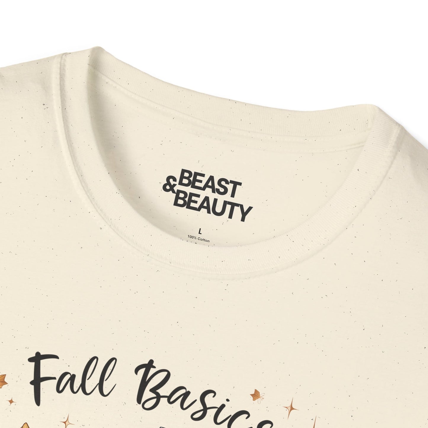fall basics graphic t-shirt close-up of bold printed design