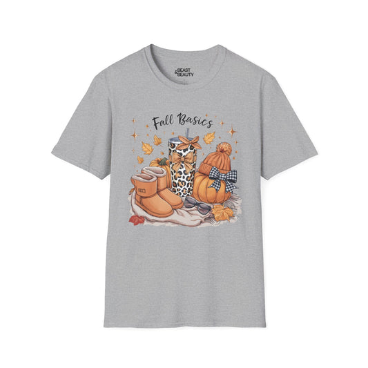 sport grey t-shirt with fall basics graphic for autumn gift