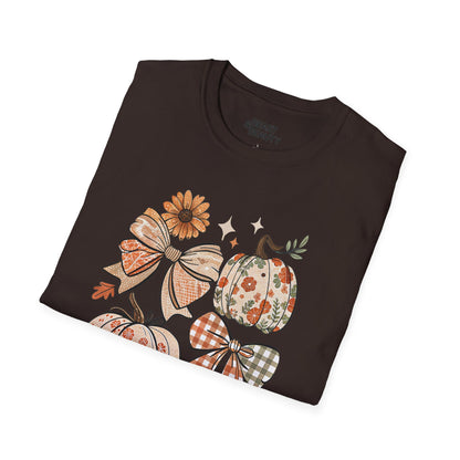 pumpkin bow t-shirt detail showing print quality