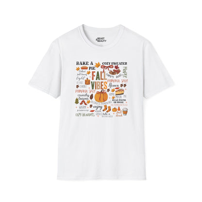 white t-shirt with fall vibes aesthetic autumn graphic