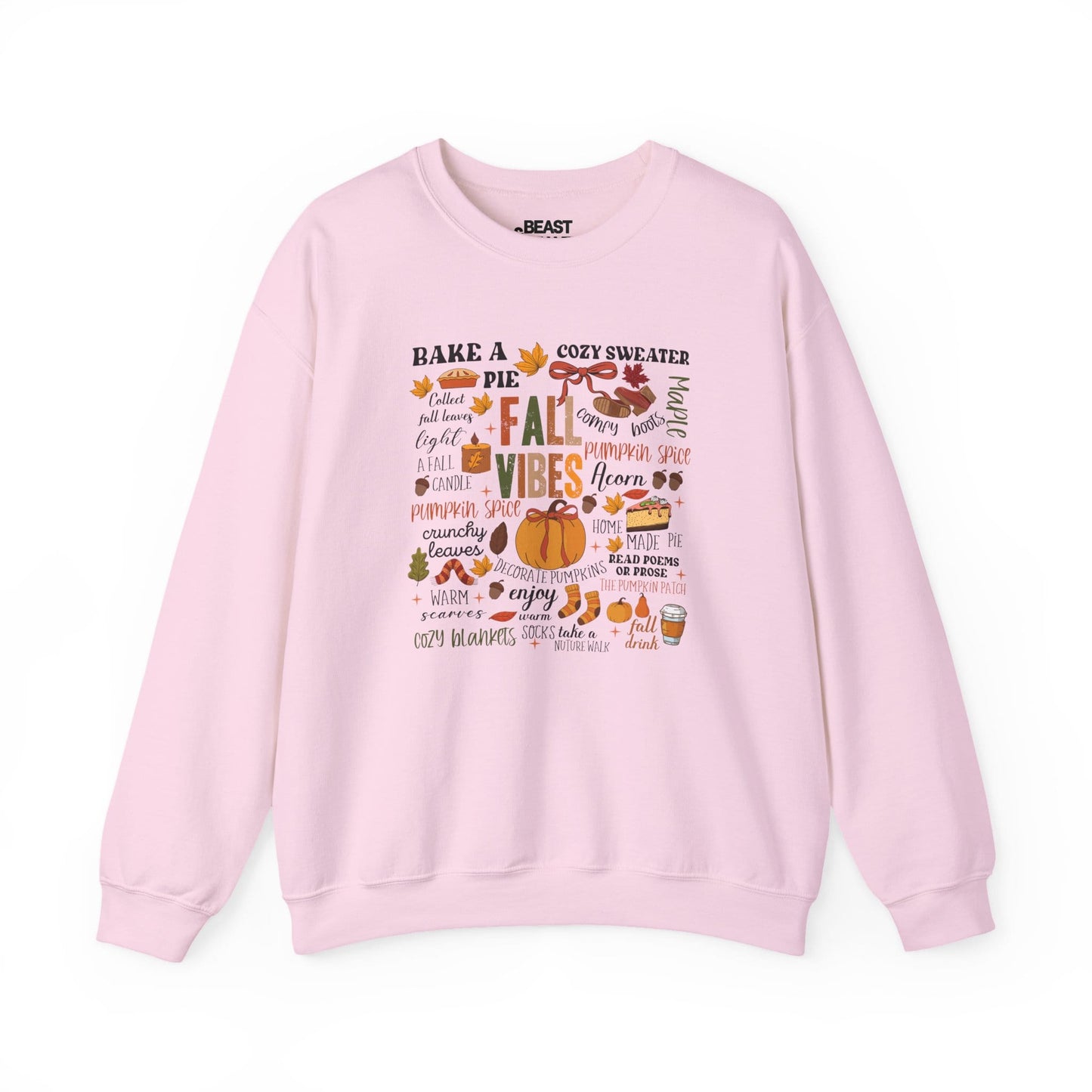 light pink sweatshirt with fall vibes autumn quotes design