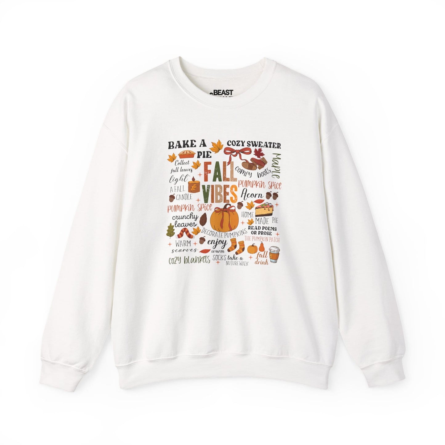 white sweatshirt with fall vibes autumn quotes design