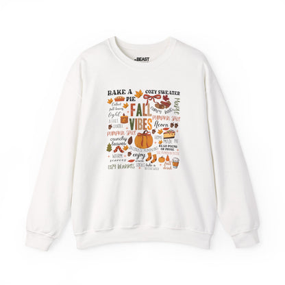 white sweatshirt with fall vibes autumn quotes design