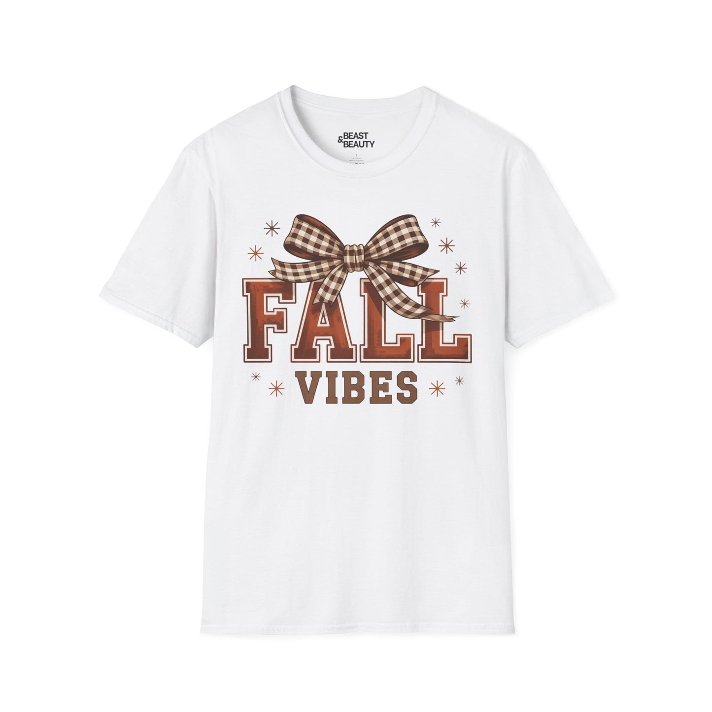 white t-shirt with fall vibes bow design coquette style