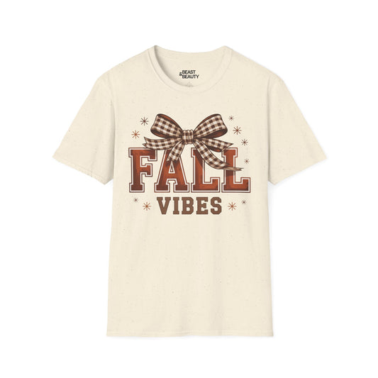 natural t-shirt with fall vibes bow graphic coquette design