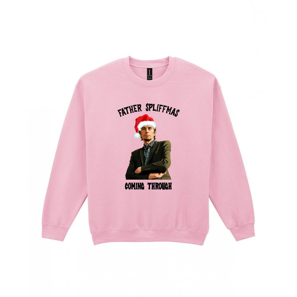 Father Spliffmas Coming Through Christmas T-Shirt & Sweatshirt Sweatshirt in Light Pink