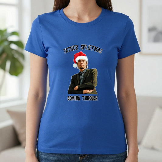 Father Spliffmas Coming Through Christmas T-Shirt & Sweatshirt in Royal, worn, our photo