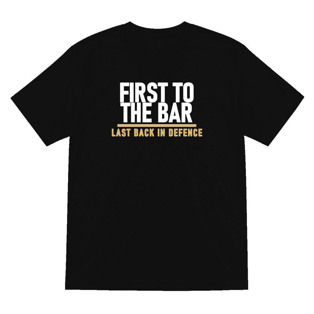 First To The Bar Last Back In Defence Funny Football T-Shirt & Sweatshirt T-Shirt in Black