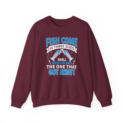 Fish Come In Three Sizes: The One That Got Away Sweatshirt - funny sweatshirt by Cheeky Business