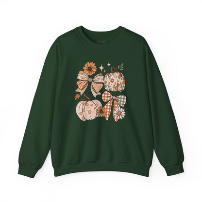 forest green sweatshirt with floral pumpkin bow coquette print