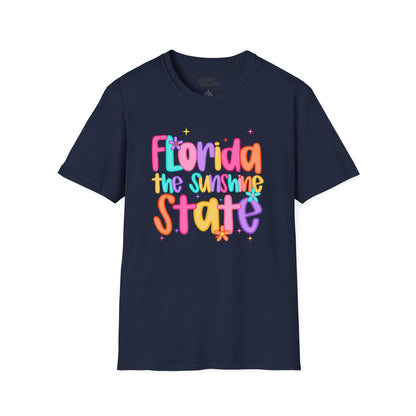 navy t-shirt with florida sunshine state travel theme