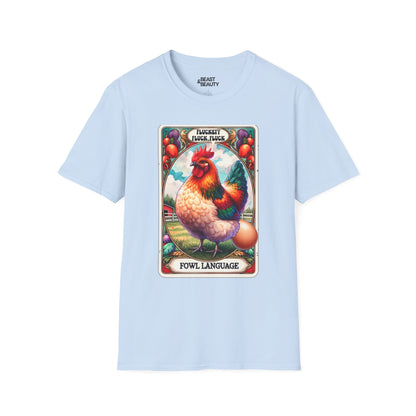 black t-shirt with fowl language sarcastic chicken graphic