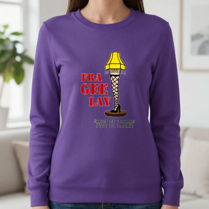 Fra-Gee-Lay Leg Lamp Christmas T-Shirt & Sweatshirt in Purple, worn, our photo