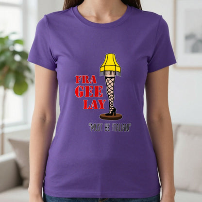 Fra-Gee-Lay Leg Lamp Christmas T-Shirt & Sweatshirt in Purple, worn, our photo