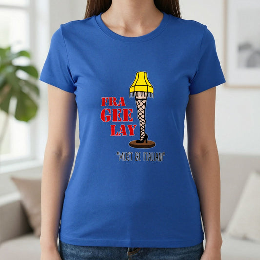 Fra-Gee-Lay Leg Lamp Christmas T-Shirt & Sweatshirt in Royal, worn, our photo