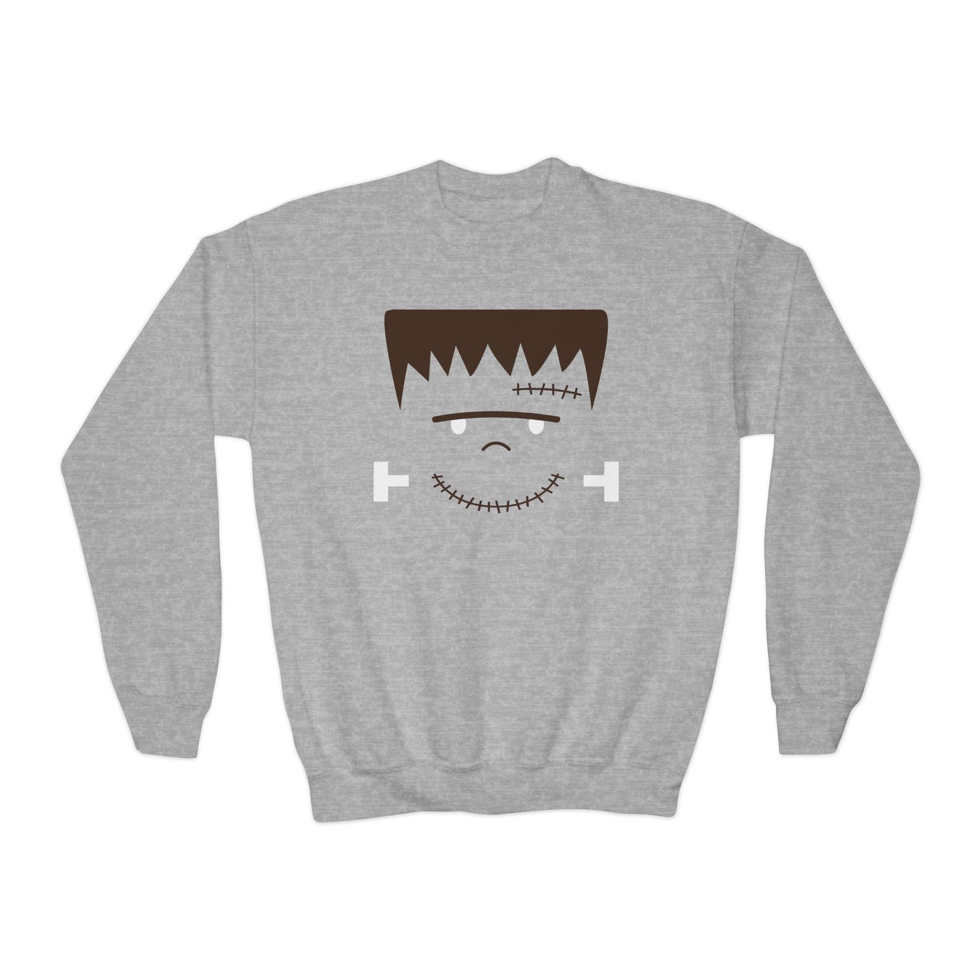 sport grey kids sweatshirt with frankenstein monster spooky graphic