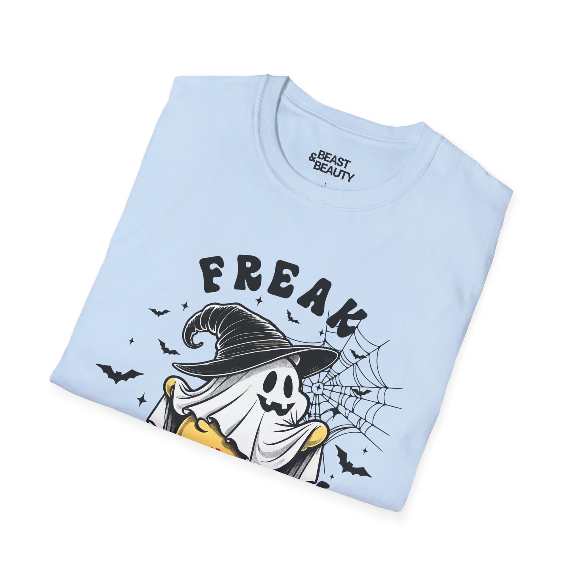 royal blue halloween t-shirt with spooky retro ghost freak print