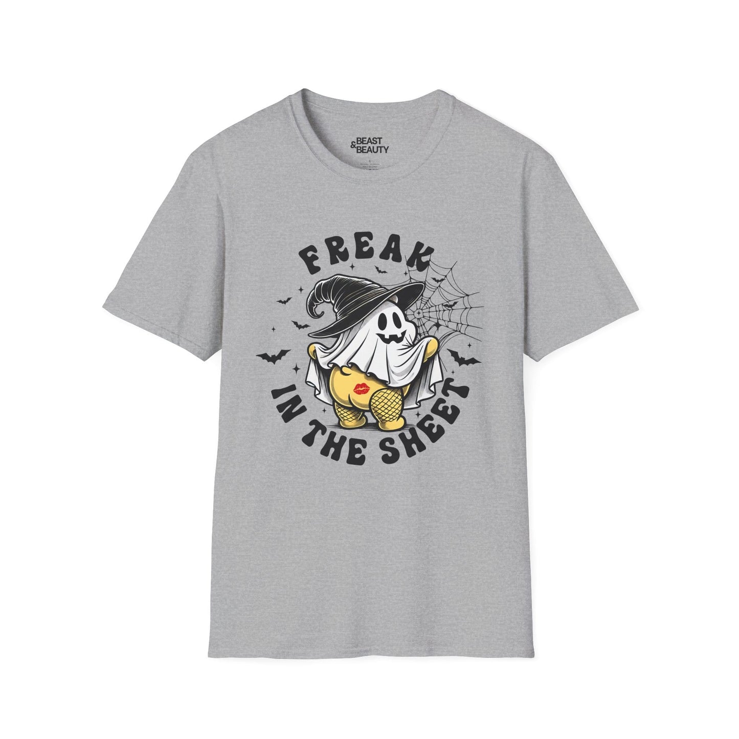 sport grey t-shirt with spooky sheet ghost freak design