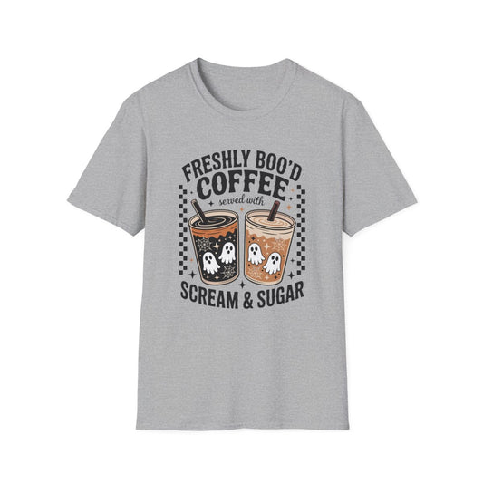 Freshly Boo'd Coffee Halloween Graphic T-Shirt - funny t-shirt by Cheeky Business