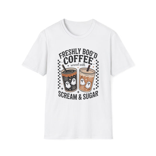 Freshly Boo'd Coffee Halloween Graphic T-Shirt - funny t-shirt by Cheeky Business