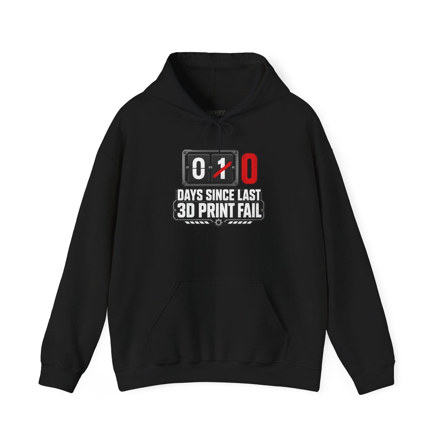 dark heather hoodie with 0 days since last print fail flip clock design for 3d printing makers