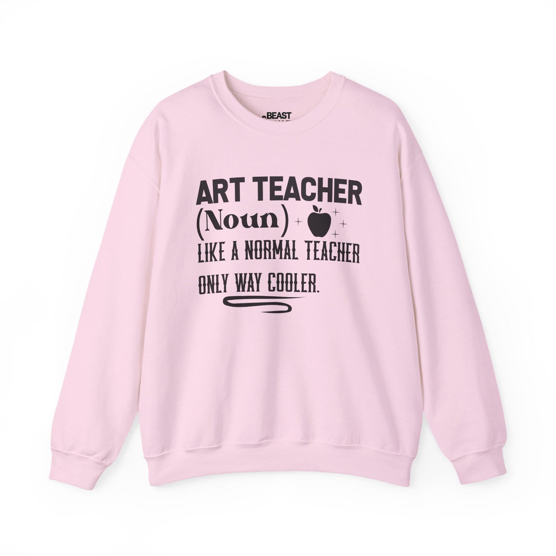 light pink crewneck sweatshirt with funny art teacher design for creative educator