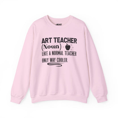 light pink crewneck sweatshirt with funny art teacher design for creative educator