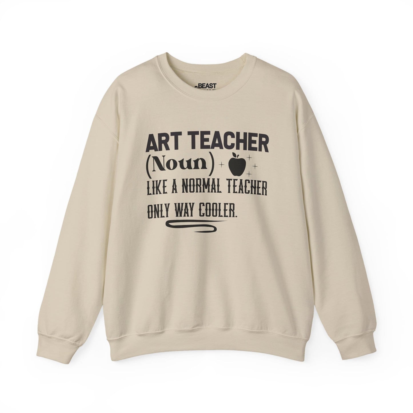 sand crewneck sweatshirt with funny art teacher slogan design for teacher gift