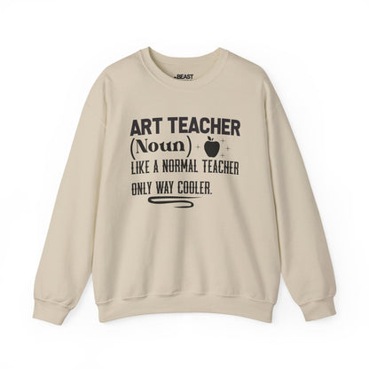sand crewneck sweatshirt with funny art teacher slogan design for teacher gift