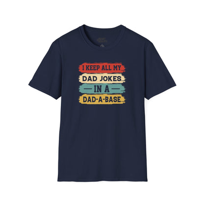 i keep all my dad jokes in a dad-a-base t-shirt navy t-shirt Father's Day gift idea