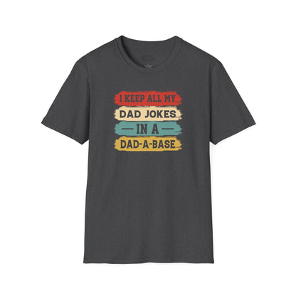 i keep all my dad jokes in a dad-a-base t-shirt dark heather t-shirt Father's Day gift idea