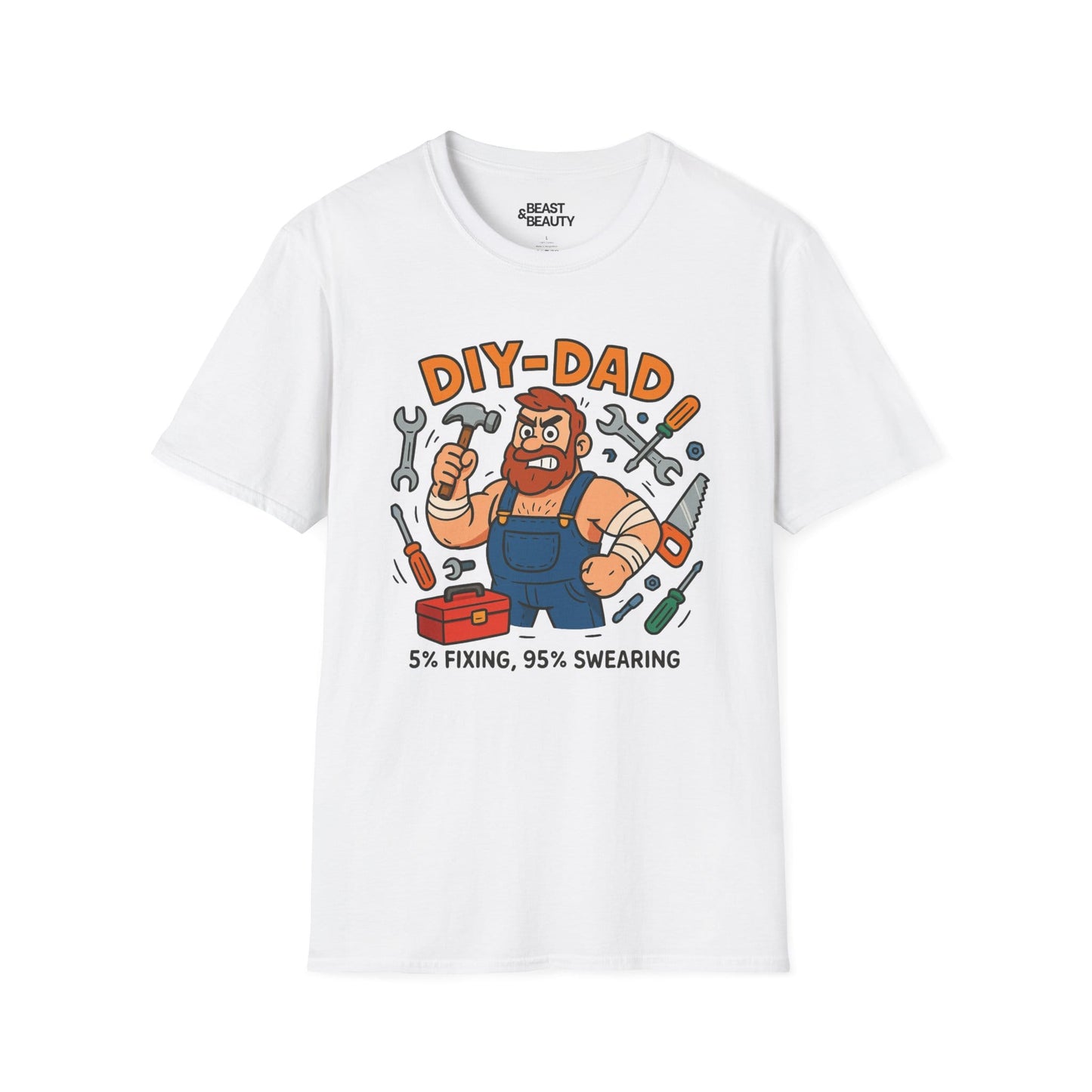 white t-shirt with 5% fixing 95% swearing funny DIY dad design
