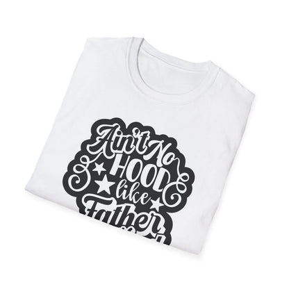 light blue t-shirt with ain't no hood like fatherhood graphic for fathers day gift