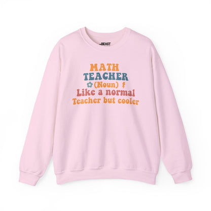 light pink sweatshirt with funny math teacher retro quote design