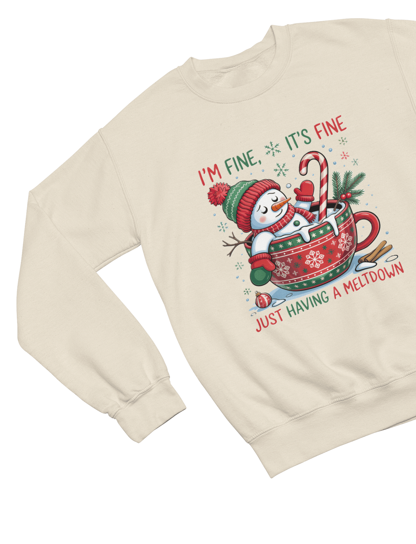 Funny Meltdown Snowman Christmas Sweatshirt – Festive Holiday Jumper Sweatshirt / 3XL (Adult) / Beige gift_idea unique_gift personalised_gift