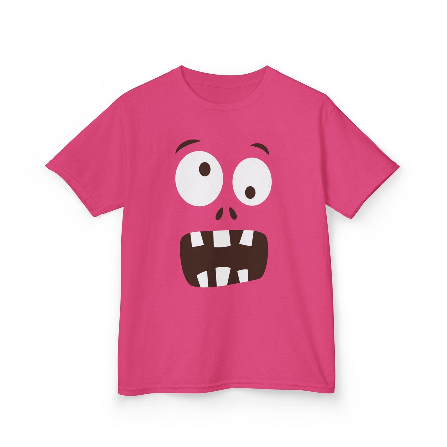 heliconia pink t-shirt with playful monster face print for kids spooky season