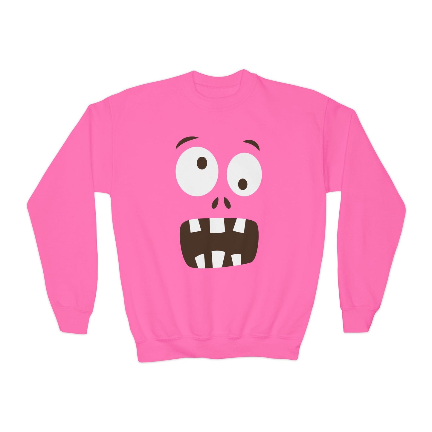 safety pink sweatshirt with funny monster face design for kids halloween